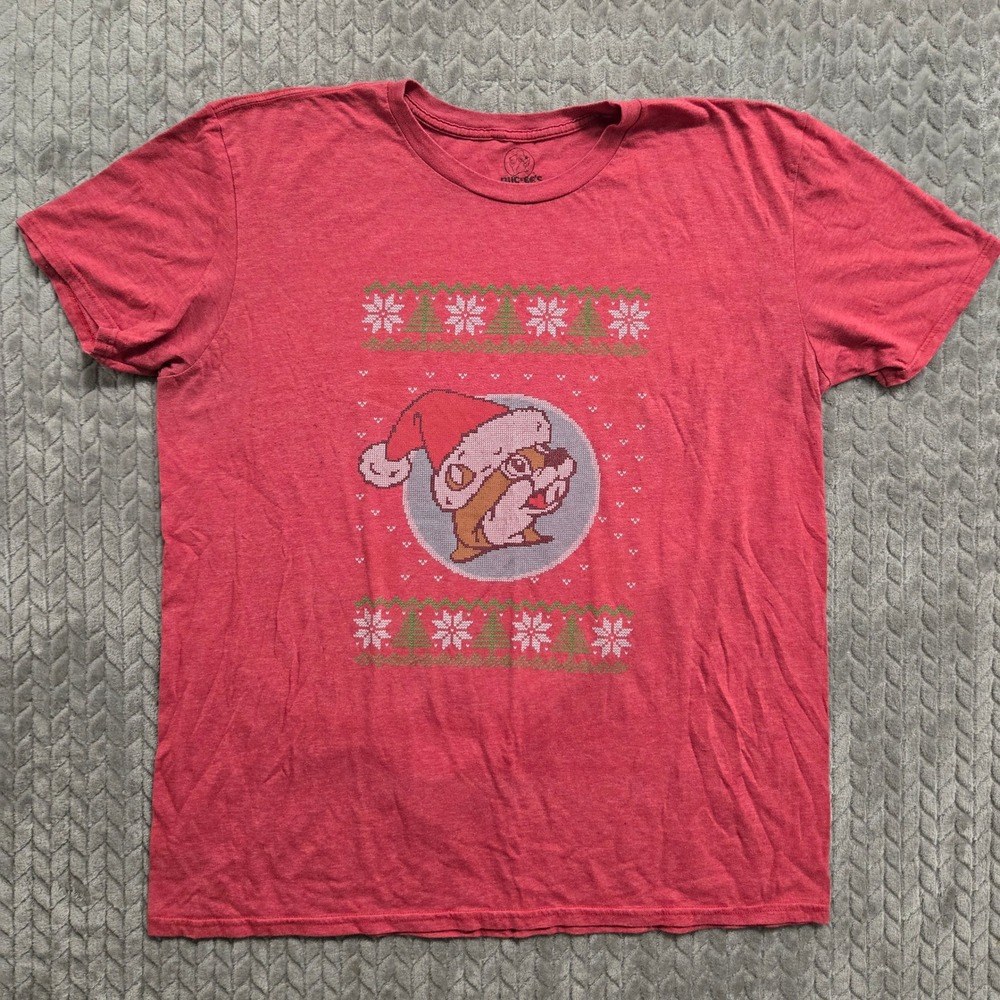 Buc-ee's XL‎ Christmas T-Shirt Visions of Beaver Nuggets Ugly Sweater Style Red